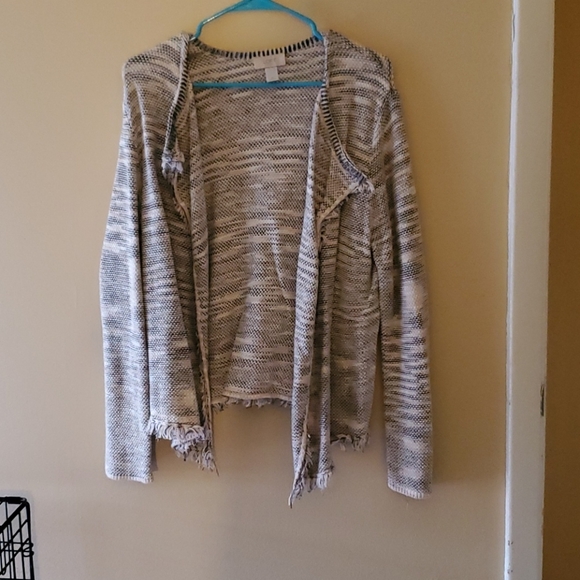 LOFT Sweaters - Loft brand black, tan and white fringed cardigan